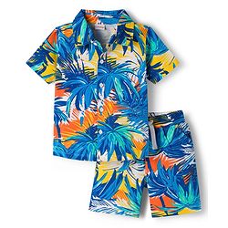 Babyhug Cotton Knit Half Sleeves Tropical Theme Printed Co-ords Shirt & Shorts Set - Navy Blue