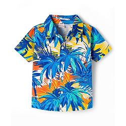 Babyhug Cotton Knit Half Sleeves Tropical Theme Printed Co-ords Shirt & Shorts Set - Navy Blue