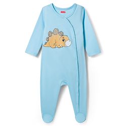 Babyhug Cotton Knit Full Sleeves Footed Sleepsuits With Dino Print Pack Of 3 - Light Blue White & Orange