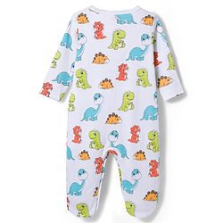 Babyhug Cotton Knit Full Sleeves Footed Sleepsuits With Dino Print Pack Of 3 - Light Blue White & Orange