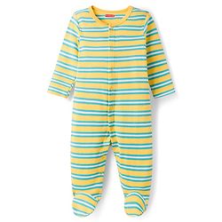 Babyhug Cotton Knit Full Sleeves Front Open Space Theme Printed & Striped Footed Sleep Suits Pack of 3 - Multi Colour
