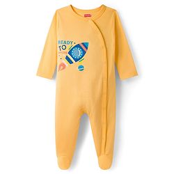 Babyhug Cotton Knit Full Sleeves Front Open Space Theme Printed & Striped Footed Sleep Suits Pack of 3 - Multi Colour