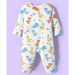 Babyhug Cotton Knit Full Sleeves Footed Sleepsuits With Dino Print Pack Of 3 - Light Blue Black & White