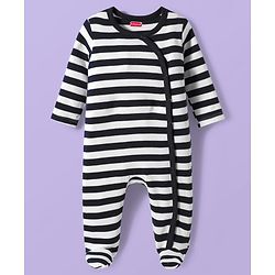 Babyhug Cotton Knit Full Sleeves Footed Sleepsuits With Dino Print Pack Of 3 - Light Blue Black & White