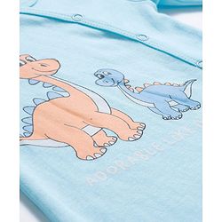 Babyhug Cotton Knit Full Sleeves Footed Sleepsuits With Dino Print Pack Of 3 - Light Blue Black & White