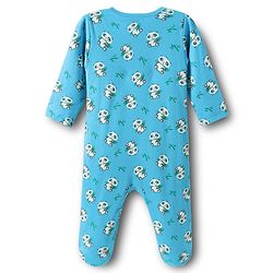 Babyhug Cotton Knit Full Sleeves Footed Sleepsuits With Panda Print Pack Of 3 - Limegreen Light Blue & Aqua