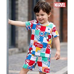 Babyhug Marvel Single Jersey Knit Half Sleeves Co-ords T-Shirt & Shorts Set with Spiderman Graphic - Multicolor