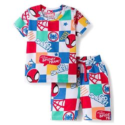 Babyhug Marvel Single Jersey Knit Half Sleeves Co-ords T-Shirt & Shorts Set with Spiderman Graphic - Multicolor