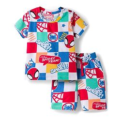 Babyhug Marvel Single Jersey Knit Half Sleeves Co-ords T-Shirt & Shorts Set with Spiderman Graphic - Multicolor