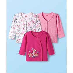 Babyhug 100% Cotton Interlock Knit Jhablas With Floral Print Pack Of 3 - Pink White & Red