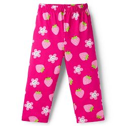 Babyhug Cotton Knit Full Sleeves Co-ord Night Suit With Floral & Strawberry Print - Dark Pink