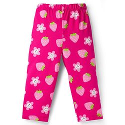 Babyhug Cotton Knit Full Sleeves Co-ord Night Suit With Floral & Strawberry Print - Dark Pink