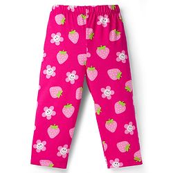 Babyhug Cotton Knit Full Sleeves Co-ord Night Suit With Floral & Strawberry Print - Dark Pink