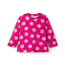 Babyhug Cotton Knit Full Sleeves Co-ord Night Suit With Floral & Strawberry Print - Dark Pink