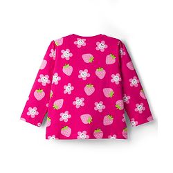 Babyhug Cotton Knit Full Sleeves Co-ord Night Suit With Floral & Strawberry Print - Dark Pink