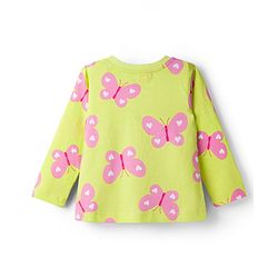 Babyhug Cotton Knit Full Sleeves Co-ord Night Suit With Butterfly Print - Light Green
