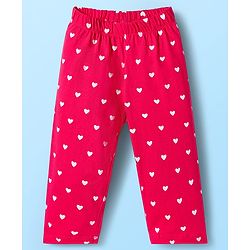 Babyhug Cotton Knit Full Sleeves Night Suit With Cherry & Heart Print - White & Red