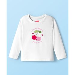 Babyhug Cotton Knit Full Sleeves Night Suit With Cherry & Heart Print - White & Red
