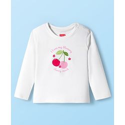 Babyhug Cotton Knit Full Sleeves Night Suit With Cherry & Heart Print - White & Red