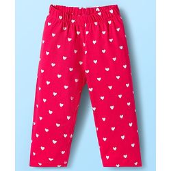 Babyhug Cotton Knit Full Sleeves Night Suit With Cherry & Heart Print - White & Red