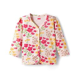 Babyhug 100% Cotton Interlock Knit Jhablas With Floral Print Pack Of 3 - Red Mustard & Cream