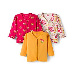 Babyhug 100% Cotton Interlock Knit Jhablas With Floral Print Pack Of 3 - Red Mustard & Cream