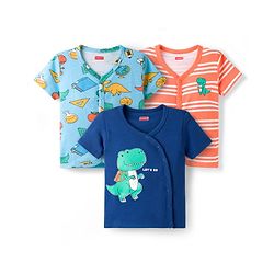 Babyhug 100% Cotton Knit Half Sleeves Jhablas With Dino Print Pack of 3 - Peach Light & Navy Blue