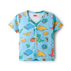 Babyhug 100% Cotton Knit Half Sleeves Jhablas With Dino Print Pack of 3 - Peach Light & Navy Blue