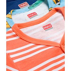 Babyhug 100% Cotton Knit Half Sleeves Jhablas With Dino Print Pack of 3 - Peach Light & Navy Blue