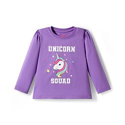 Babyhug Cotton Knit Full Sleeves Night Suit With Unicorn & Star Print - Purple