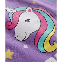 Babyhug Cotton Knit Full Sleeves Night Suit With Unicorn & Star Print - Purple
