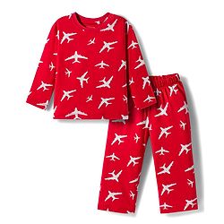 Babyhug Cotton Knit Full Sleeves Co-ord Night Suit With Plane Print - Red