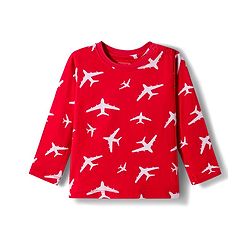 Babyhug Cotton Knit Full Sleeves Co-ord Night Suit With Plane Print - Red