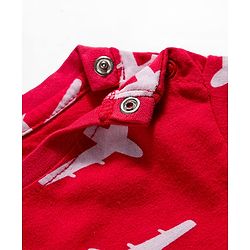 Babyhug Cotton Knit Full Sleeves Co-ord Night Suit With Plane Print - Red