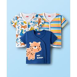 Babyhug 100% Cotton Knit Half Sleeves Jhablas With Animal Print Pack of 3 - Navy Blue & White