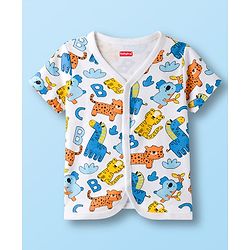 Babyhug 100% Cotton Knit Half Sleeves Jhablas With Animal Print Pack of 3 - Navy Blue & White