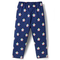Babyhug Cotton Knit Full Sleeves Night Suit With Floral Print - Navy Blue