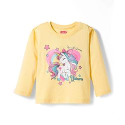 Babyhug Cotton Knit Full Sleeves Night Suit With Unicorn Print - Yellow