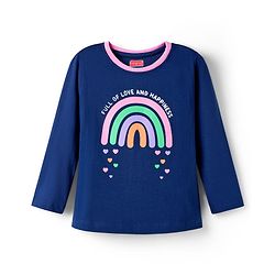 Babyhug Cotton Knit Full Sleeves Night Suit With Rainbow & Heart Print - Navy Blue