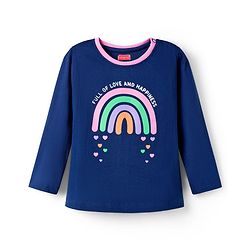 Babyhug Cotton Knit Full Sleeves Night Suit With Rainbow & Heart Print - Navy Blue