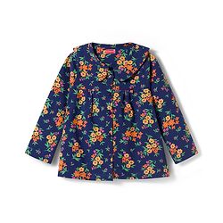 Babyhug Cotton Knit Full Sleeves Co-ords Night Suit with Floral Print - Navy Blue