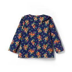 Babyhug Cotton Knit Full Sleeves Co-ords Night Suit with Floral Print - Navy Blue