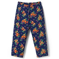 Babyhug Cotton Knit Full Sleeves Co-ords Night Suit with Floral Print - Navy Blue