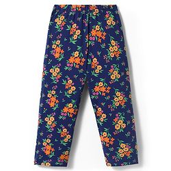 Babyhug Cotton Knit Full Sleeves Co-ords Night Suit with Floral Print - Navy Blue