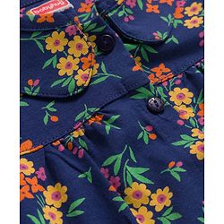 Babyhug Cotton Knit Full Sleeves Co-ords Night Suit with Floral Print - Navy Blue
