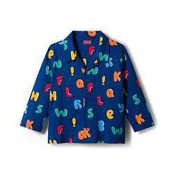 Babyhug Cotton Knit Full Sleeves Co-ords Night Suit with Alphabet Print - Navy Blue