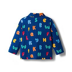 Babyhug Cotton Knit Full Sleeves Co-ords Night Suit with Alphabet Print - Navy Blue