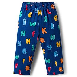 Babyhug Cotton Knit Full Sleeves Co-ords Night Suit with Alphabet Print - Navy Blue
