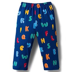 Babyhug Cotton Knit Full Sleeves Co-ords Night Suit with Alphabet Print - Navy Blue