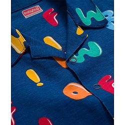 Babyhug Cotton Knit Full Sleeves Co-ords Night Suit with Alphabet Print - Navy Blue